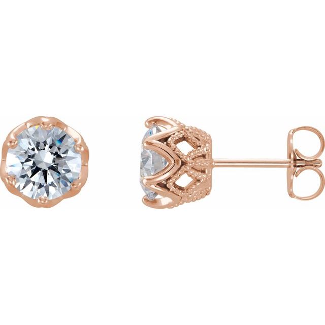 2 CTW Moissanite 6 Prong Crown Stud Earrings