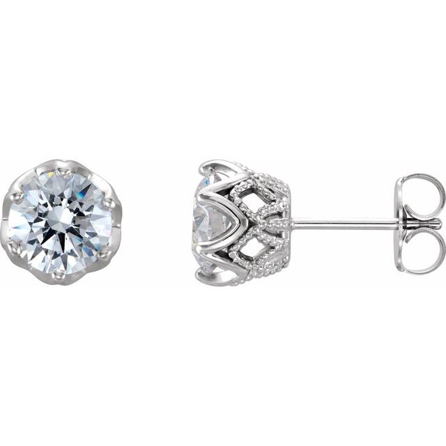 2 CTW Moissanite 6 Prong Crown Stud Earrings
