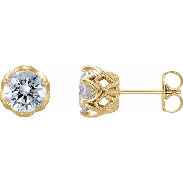 2 CTW Moissanite 6 Prong Crown Stud Earrings