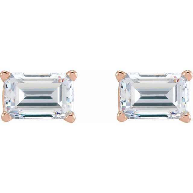 1 CTW Emerald Cut Moissanite Stud Earrings