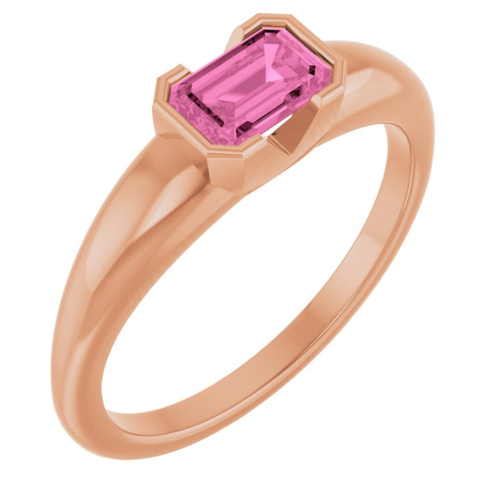 Emerald Cut Lab-Grown Pink Sapphire Half Bezel Ring
