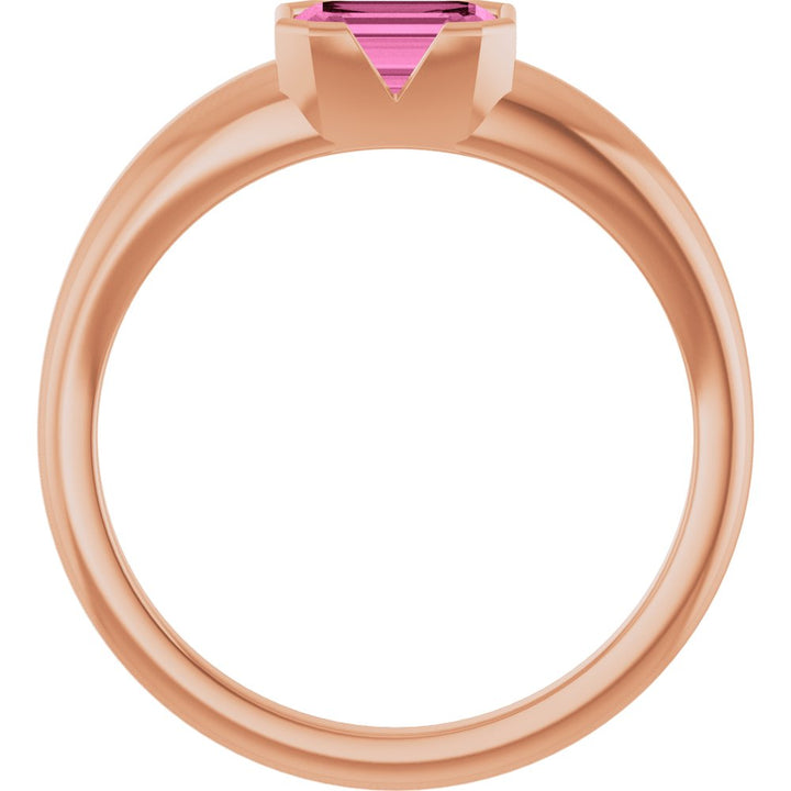 Emerald Cut Lab-Grown Pink Sapphire Half Bezel Ring