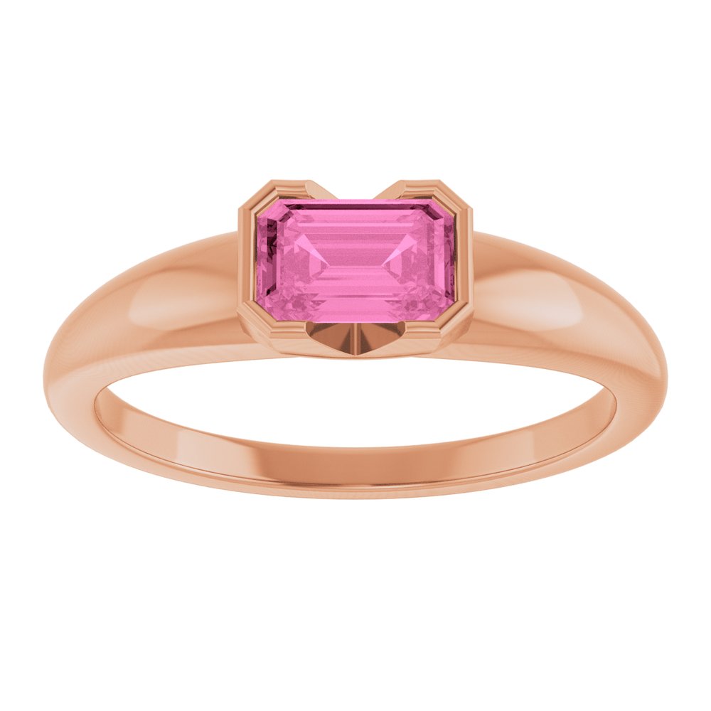 Emerald Cut Lab-Grown Pink Sapphire Half Bezel Ring