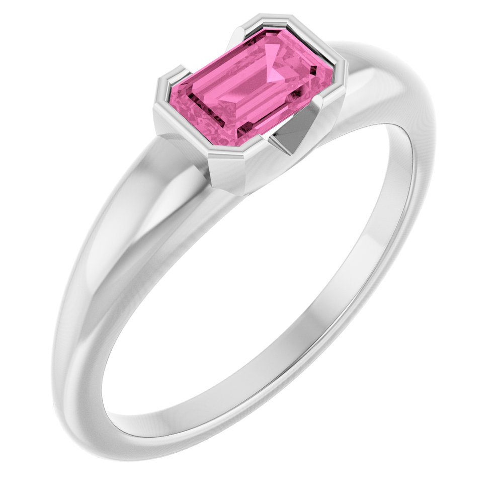 Emerald Cut Lab-Grown Pink Sapphire Half Bezel Ring