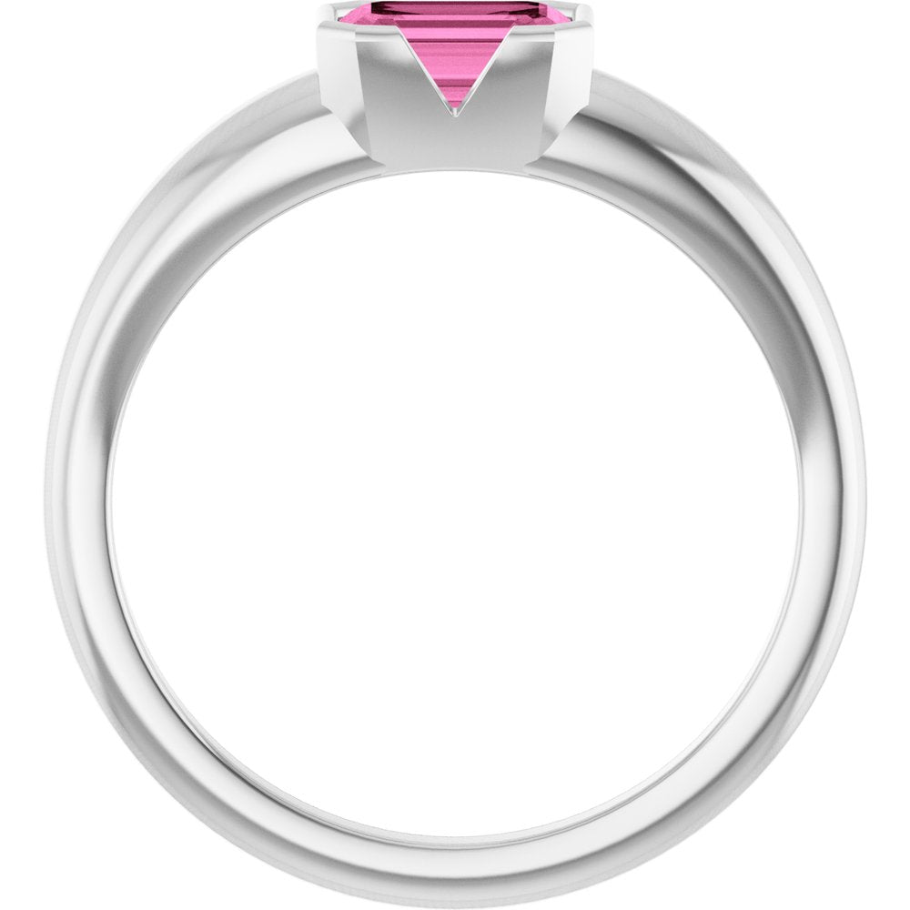 Emerald Cut Lab-Grown Pink Sapphire Half Bezel Ring