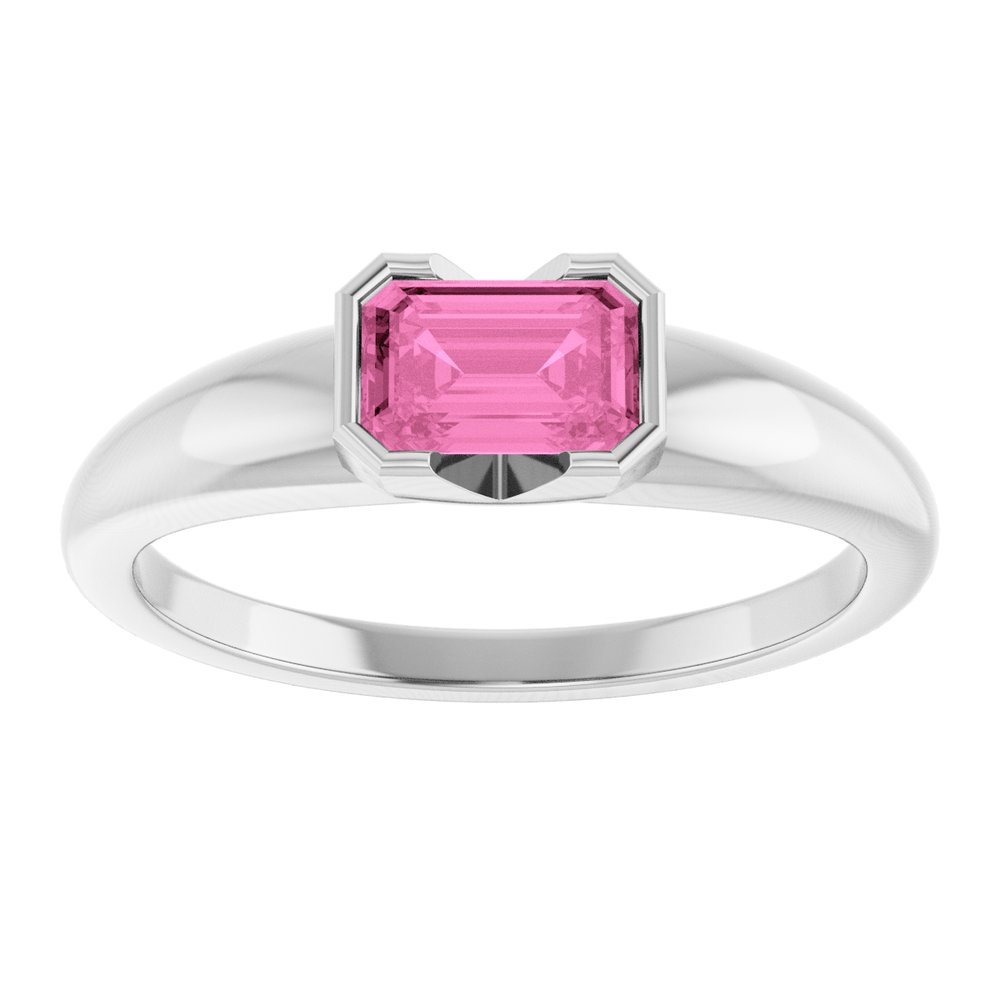 Emerald Cut Lab-Grown Pink Sapphire Half Bezel Ring