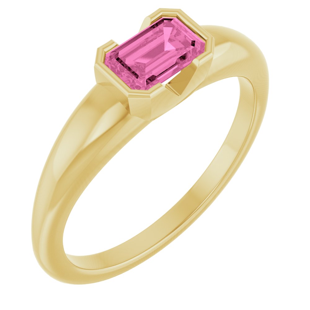 Emerald Cut Lab-Grown Pink Sapphire Half Bezel Ring