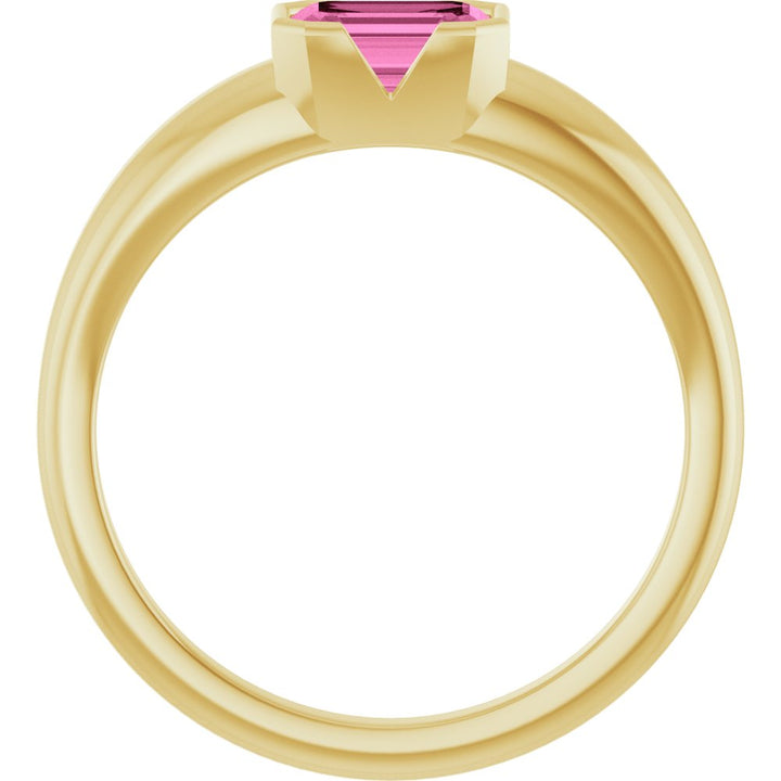 Emerald Cut Lab-Grown Pink Sapphire Half Bezel Ring