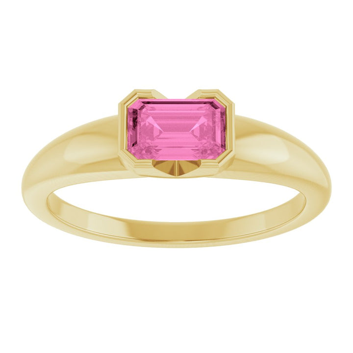 Emerald Cut Lab-Grown Pink Sapphire Half Bezel Ring