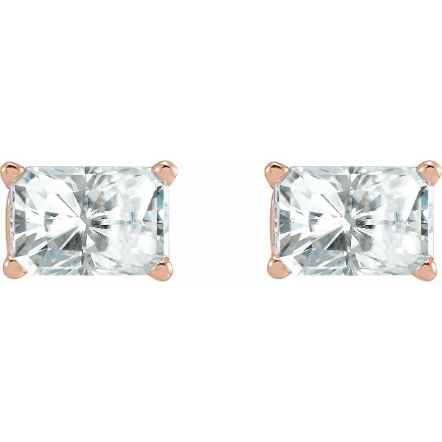 1 CTW Emerald Cut Moissanite Stud Earrings