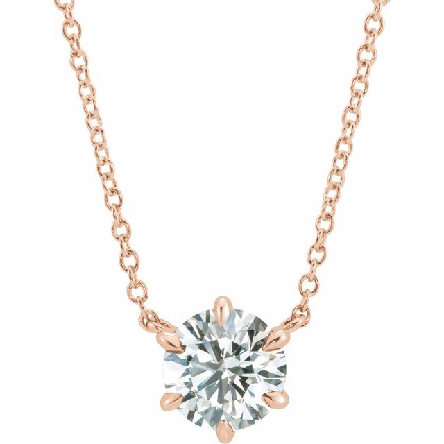 Round Natural Diamond 6 Claw Prong Necklace