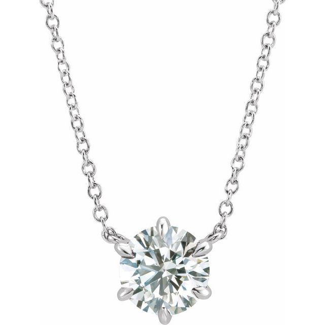 Round Natural Diamond 6 Claw Prong Necklace