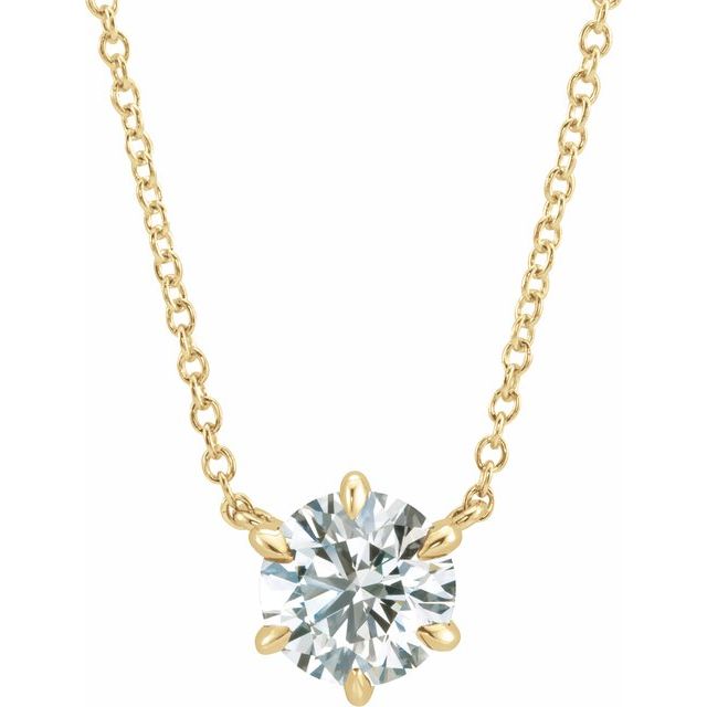 Round Natural Diamond 6 Claw Prong Necklace