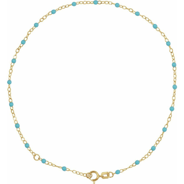 Turquoise Enamel Bead 9-10" Adjustable Anklet