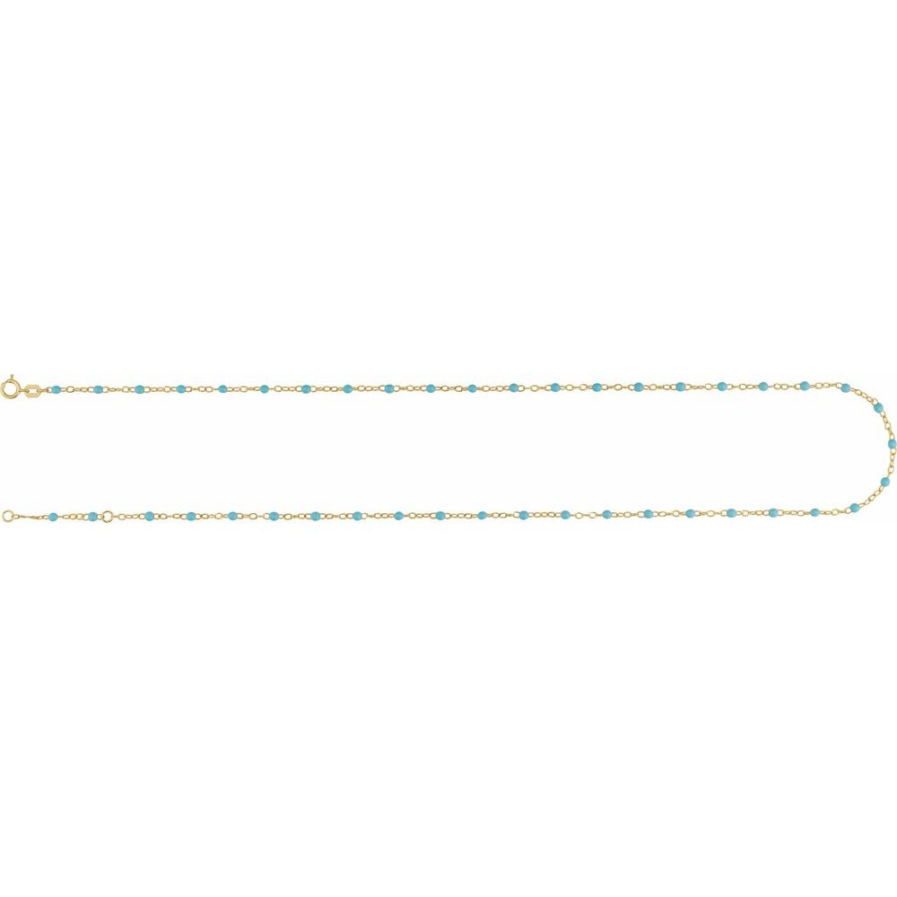 Turquoise Enamel Bead 9-10" Adjustable Anklet