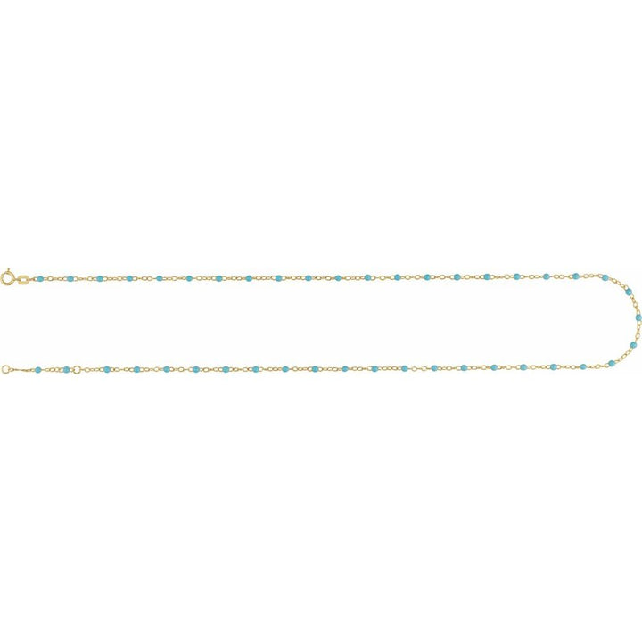 Turquoise Enamel Bead 9-10" Adjustable Anklet