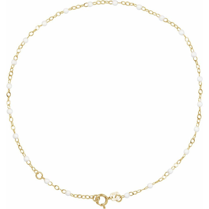 White Enamel Bead 9-10" Adjustable Anklet