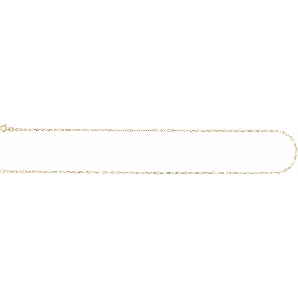 White Enamel Bead 9-10" Adjustable Anklet