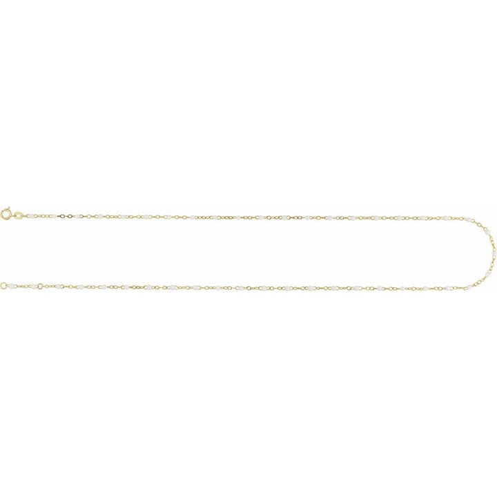 White Enamel Bead 9-10" Adjustable Anklet
